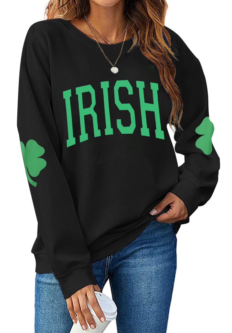 TAOHONG Women St. Patrick's Day Sweatshirts Shamrock Shirt Clover Printed Long Sleeve Irish Gift Casual Loose Fit Tops - Image 1