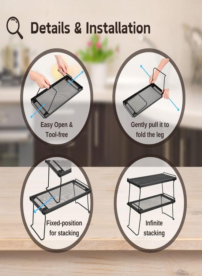 IBERG Cabinet Shelf - Set of 2 Mesh Shelf Organizers - Tool-Free Stackable Storage Rack for Kitchen, Pantry, and Bathroom (Black) - Image 3
