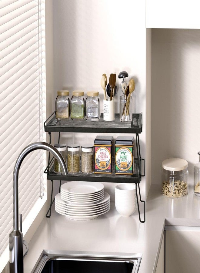 IBERG Cabinet Shelf - Set of 2 Mesh Shelf Organizers - Tool-Free Stackable Storage Rack for Kitchen, Pantry, and Bathroom (Black) - Image 4