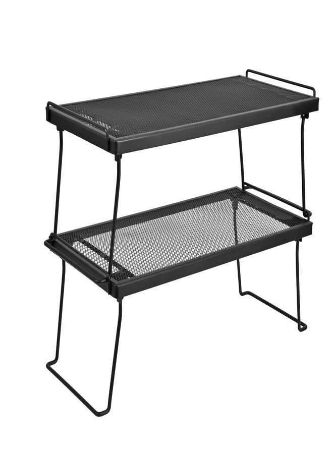 IBERG Cabinet Shelf - Set of 2 Mesh Shelf Organizers - Tool-Free Stackable Storage Rack for Kitchen, Pantry, and Bathroom (Black) - Image 1