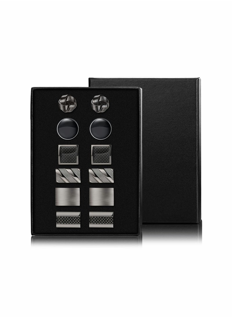 SYOSI - 6 Pairs Cufflinks for Men Classic Cuff Links Mens Cufflinks Tuxedo Shirt Cufflinks for Wedding Groom Business Silver Black Cufflinks Set Father's Gift - Image 1