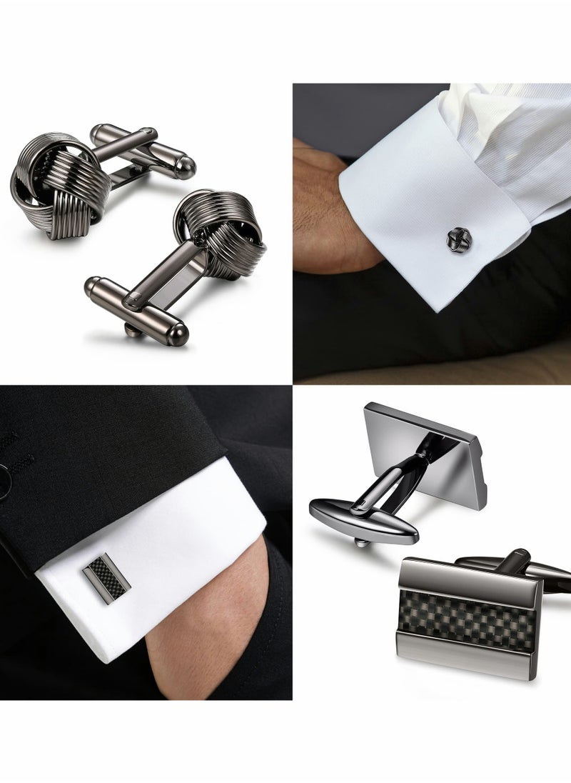 SYOSI - 6 Pairs Cufflinks for Men Classic Cuff Links Mens Cufflinks Tuxedo Shirt Cufflinks for Wedding Groom Business Silver Black Cufflinks Set Father's Gift - Image 1