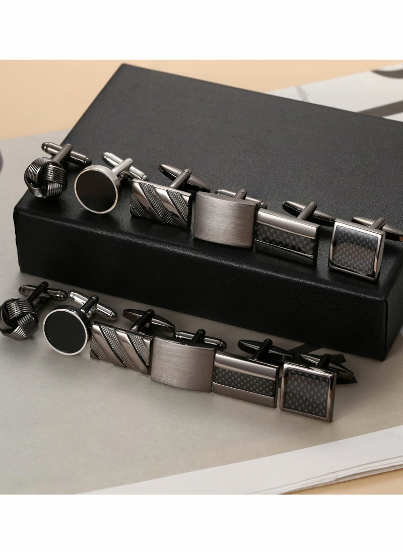 SYOSI - 6 Pairs Cufflinks for Men Classic Cuff Links Mens Cufflinks Tuxedo Shirt Cufflinks for Wedding Groom Business Silver Black Cufflinks Set Father's Gift - Image 1