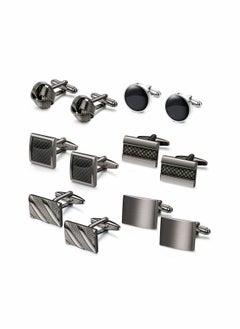 6 Pairs Cufflinks for Men Classic Cuff Links Mens Cufflinks Tuxedo Shirt Cufflinks for Wedding Groom Business Silver Black Cufflinks Set Father's Gift