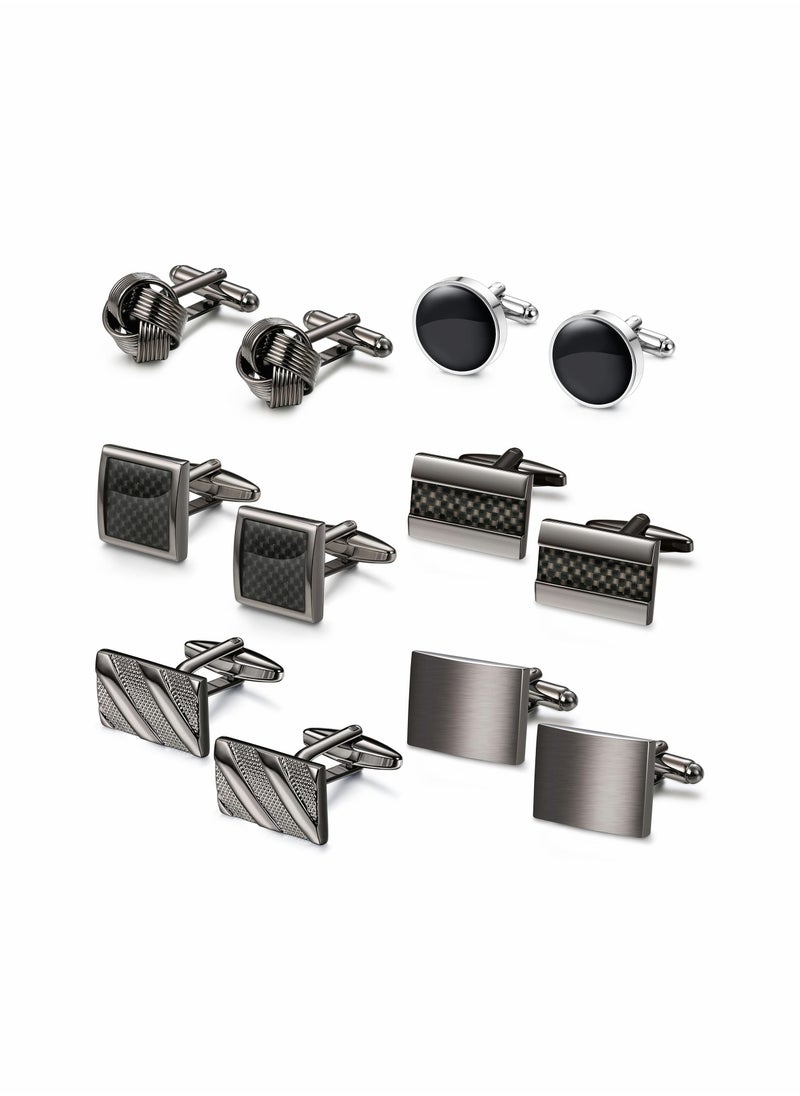 SYOSI - 6 Pairs Cufflinks for Men Classic Cuff Links Mens Cufflinks Tuxedo Shirt Cufflinks for Wedding Groom Business Silver Black Cufflinks Set Father's Gift - Image 1