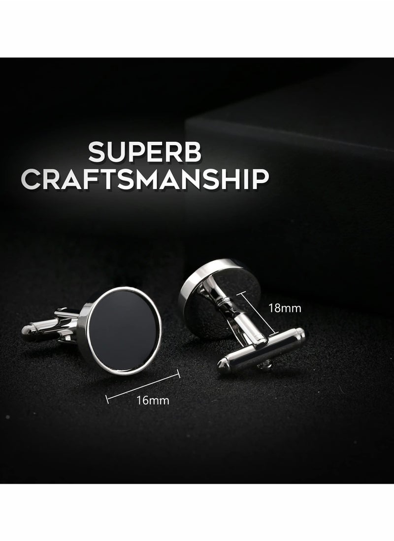 SYOSI - 6 Pairs Cufflinks for Men Classic Cuff Links Mens Cufflinks Tuxedo Shirt Cufflinks for Wedding Groom Business Silver Black Cufflinks Set Father's Gift - Image 1
