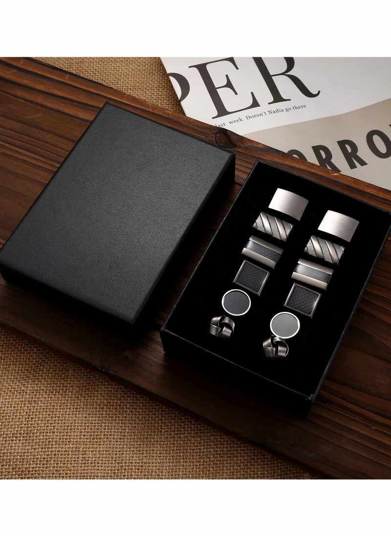 SYOSI - 6 Pairs Cufflinks for Men Classic Cuff Links Mens Cufflinks Tuxedo Shirt Cufflinks for Wedding Groom Business Silver Black Cufflinks Set Father's Gift - Image 1