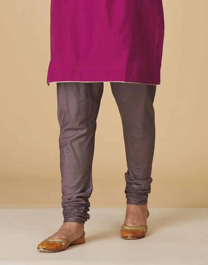 Grey Viscose Silk Drawstring Churidar