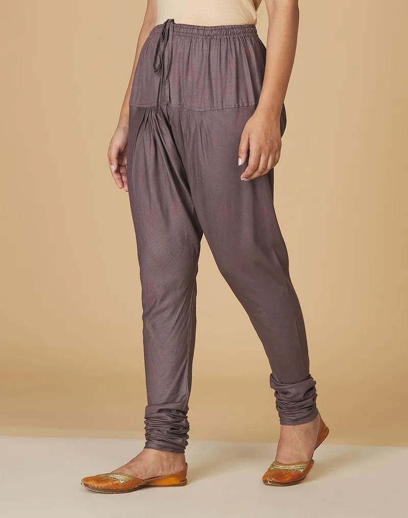 فاب انديا Grey Viscose Silk Drawstring Churidar