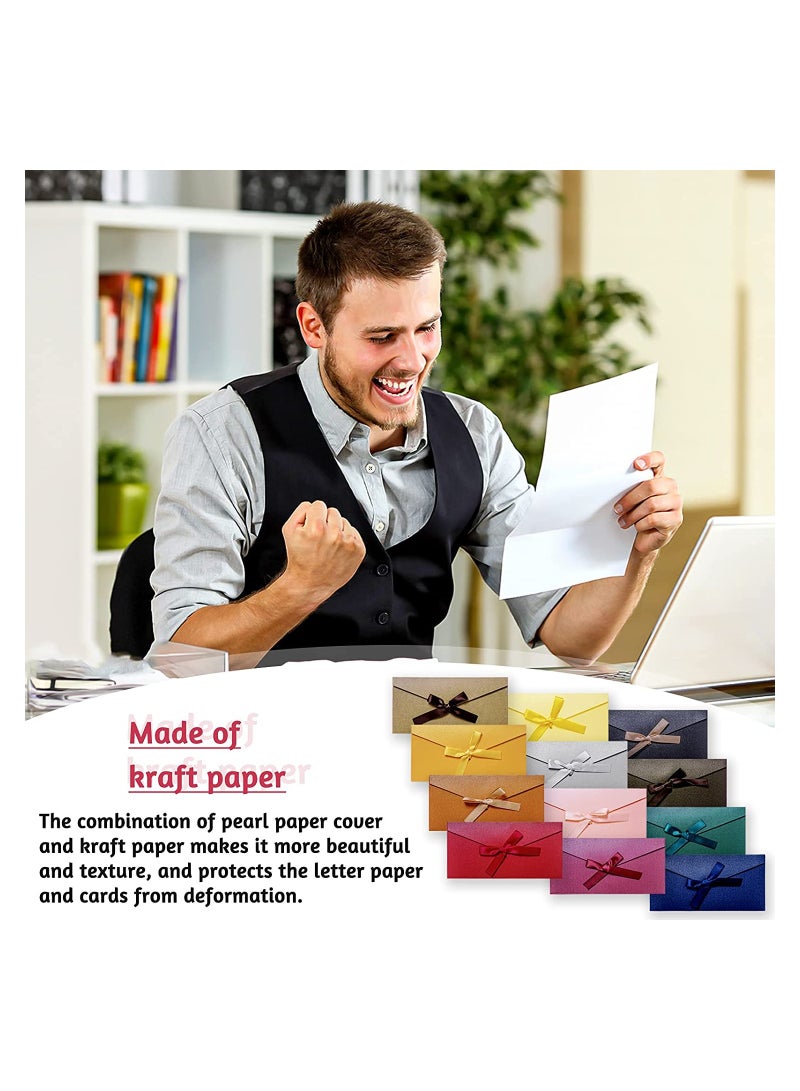 Generic 24 Vintage Kraft Pearlescent Envelopes with Colorful Ribbons for Invitations Weddings and Festivities 12 Assorted Colors  - Image 3