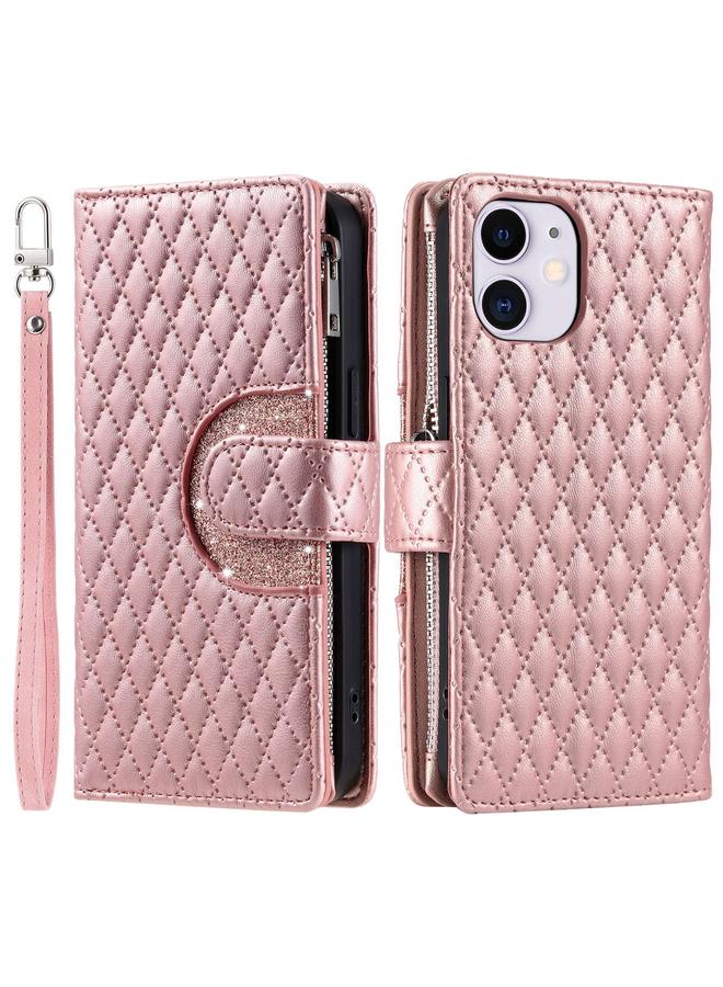 S-TOP Case For iPhone 11 Glitter Lattice Zipper Wallet Leather Phone Case - Image 3