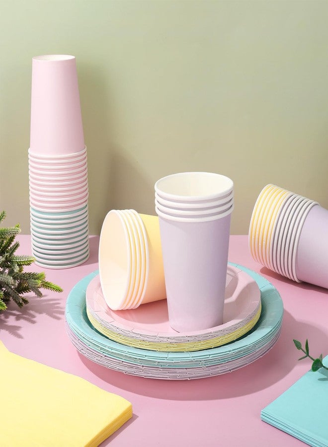 Whaline 244Pcs Pastel Tableware Set Serves 48 4 Colors Disposable Dinnerware 48 9" Plates 48 7" Plate 48 9oz Cups 100 Napkins for Wedding Birthday Party Supplies - Image 3