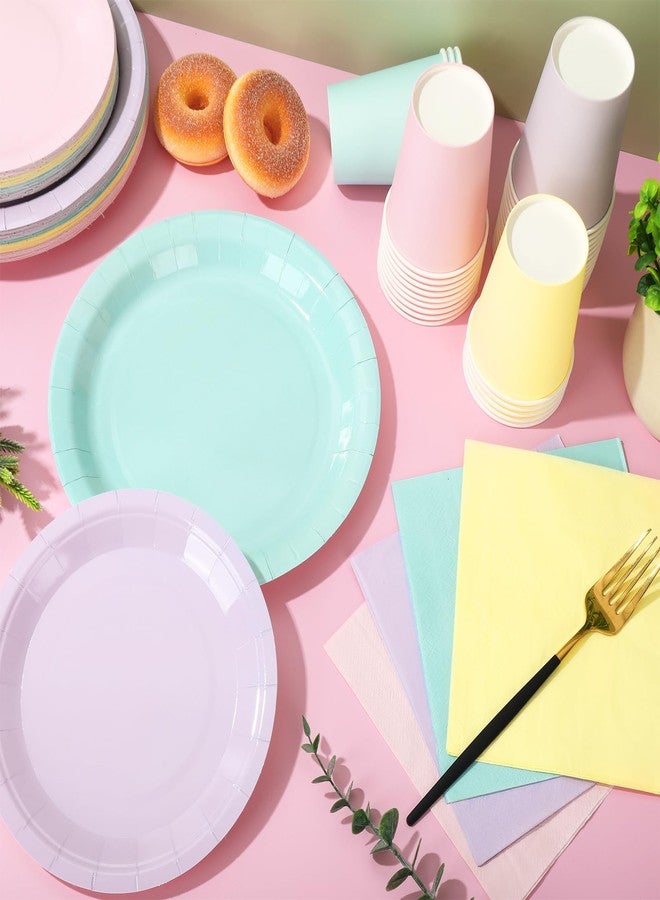Whaline 244Pcs Pastel Tableware Set Serves 48 4 Colors Disposable Dinnerware 48 9" Plates 48 7" Plate 48 9oz Cups 100 Napkins for Wedding Birthday Party Supplies - Image 4