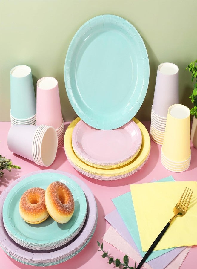 Whaline 244Pcs Pastel Tableware Set Serves 48 4 Colors Disposable Dinnerware 48 9" Plates 48 7" Plate 48 9oz Cups 100 Napkins for Wedding Birthday Party Supplies - Image 5