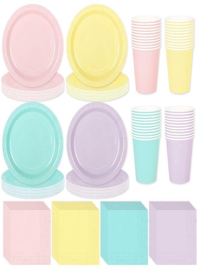 Whaline 244Pcs Pastel Tableware Set Serves 48 4 Colors Disposable Dinnerware 48 9" Plates 48 7" Plate 48 9oz Cups 100 Napkins for Wedding Birthday Party Supplies - Image 1