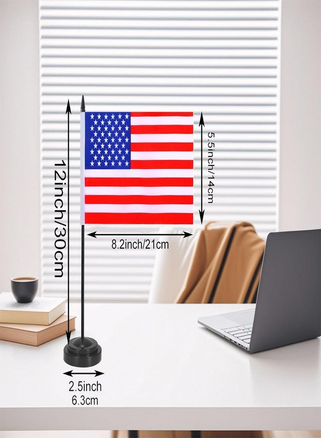 JBSJBS USA Desk Flag 12" Solid Pole Deluxe Set American Flags Banner Mini Small US Office Table Flags with Black Stand Base Desktop Decorations(2Pack) - Image 2