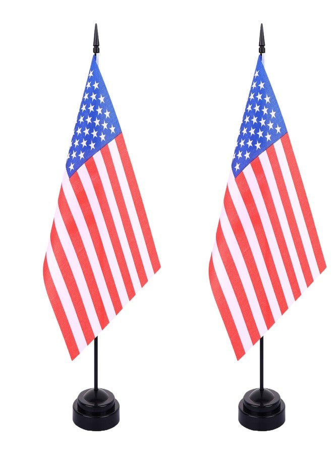 JBSJBS USA Desk Flag 12" Solid Pole Deluxe Set American Flags Banner Mini Small US Office Table Flags with Black Stand Base Desktop Decorations(2Pack) - Image 1