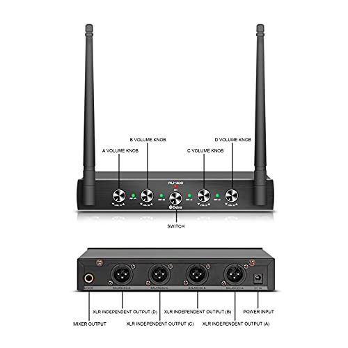 D Debra Audio AU400 Pro UHF 4 Channel Wireless Microphone System with Cordless Handheld Lavalier Headset Mics, Metal Receiver, Ideal for Karaoke Church Party (with 4 Bodypack (B)) - Image 5