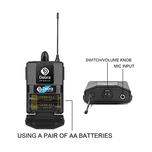 D Debra Audio AU400 Pro UHF 4 Channel Wireless Microphone System with Cordless Handheld Lavalier Headset Mics, Metal Receiver, Ideal for Karaoke Church Party (with 4 Bodypack (B)) - Image 4