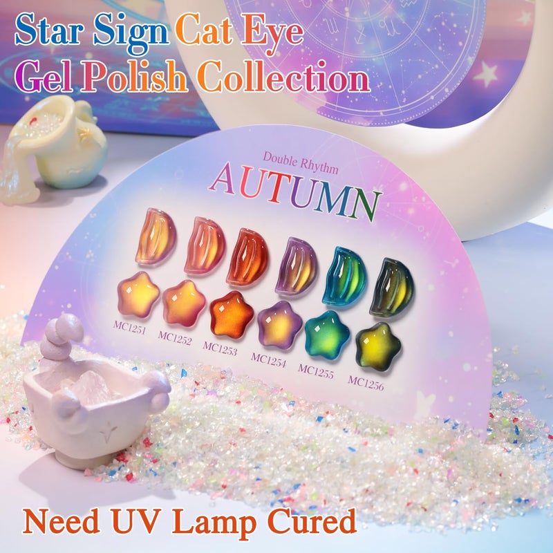 Double Rhythm Cat Eye Gel Nail Polish Set of 6 Same Color Same Bottle 0.5 Oz Shimmer Glitter with Magnet Holographic Reflective Magnetic UV Nail Polish Kit at Home (Golden Autumn Brown-T6-57) - Image 4