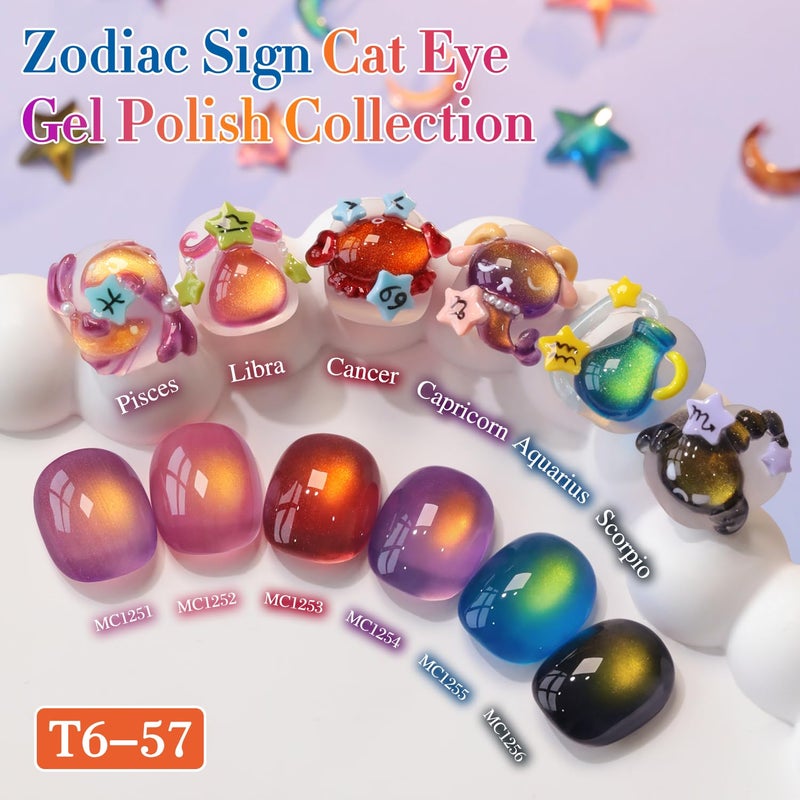 Double Rhythm Cat Eye Gel Nail Polish Set of 6 Same Color Same Bottle 0.5 Oz Shimmer Glitter with Magnet Holographic Reflective Magnetic UV Nail Polish Kit at Home (Golden Autumn Brown-T6-57) - Image 3
