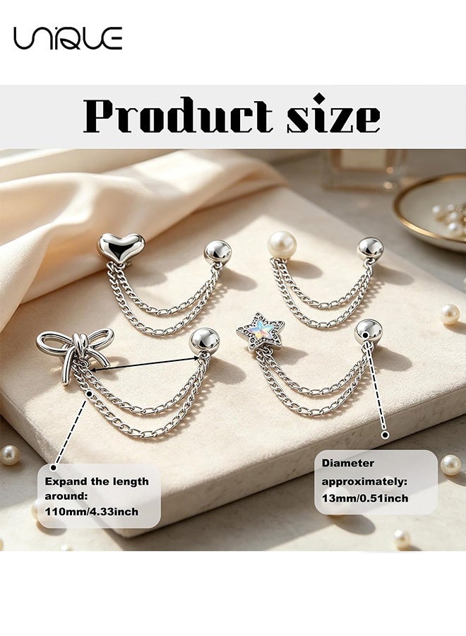 Unique 8 Pcs Magnetic Clothing Clips, Multi Function No Pin Hem Clips with Decorative Chain, Adjustable Shirt Clips for T Shirt Hem, Jeans Pants Legs, Sleeves, Dresses for Women - Image 2