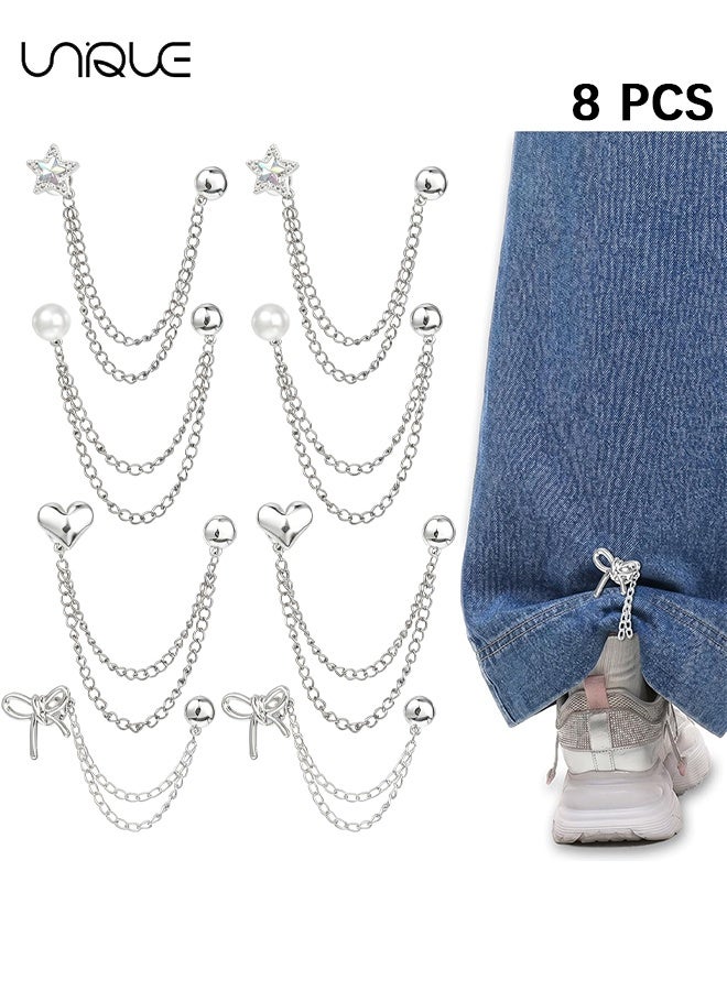 Unique 8 Pcs Magnetic Clothing Clips, Multi Function No Pin Hem Clips with Decorative Chain, Adjustable Shirt Clips for T Shirt Hem, Jeans Pants Legs, Sleeves, Dresses for Women - Image 1