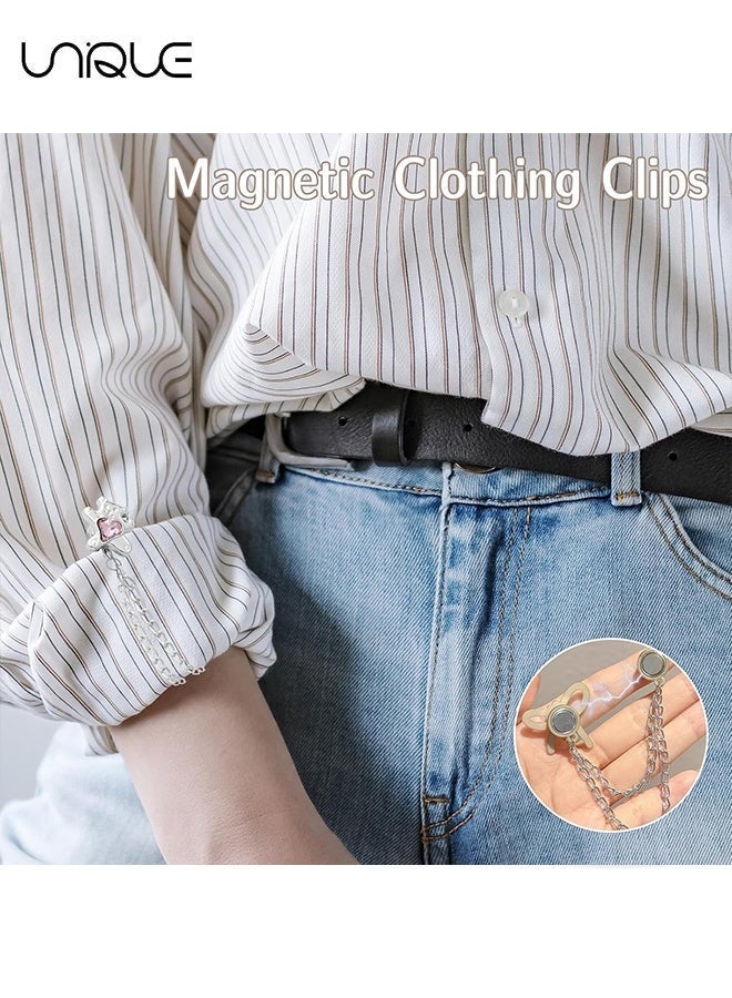 Unique 8 Pcs Magnetic Clothing Clips, Multi Function No Pin Hem Clips with Decorative Chain, Adjustable Shirt Clips for T Shirt Hem, Jeans Pants Legs, Sleeves, Dresses for Women - Image 3