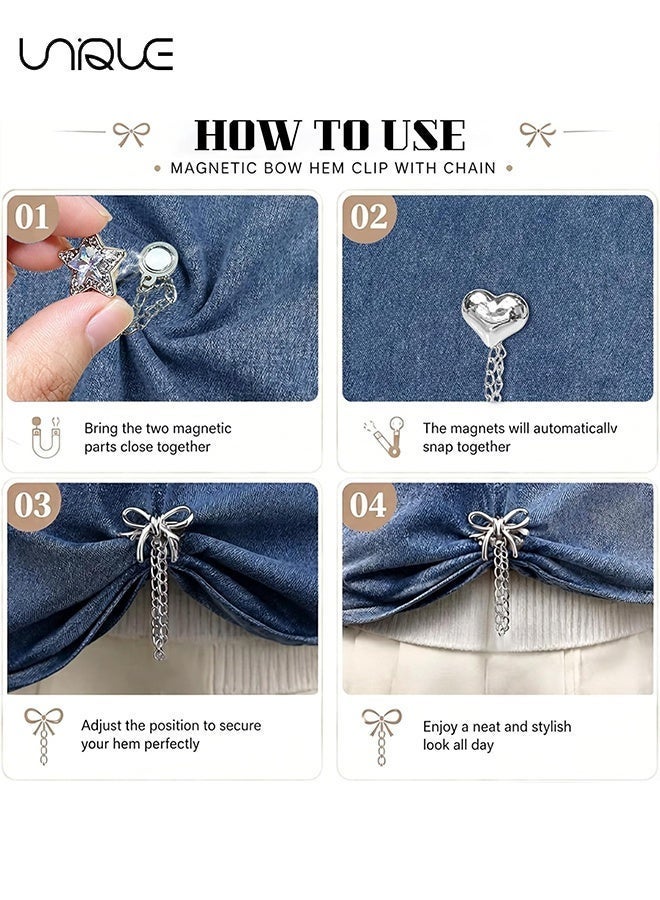 Unique 8 Pcs Magnetic Clothing Clips, Multi Function No Pin Hem Clips with Decorative Chain, Adjustable Shirt Clips for T Shirt Hem, Jeans Pants Legs, Sleeves, Dresses for Women - Image 5