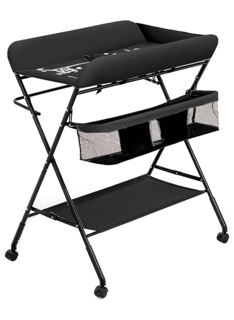 Baby Changing Table,Foldable, Portable,With Wheels, Height Can Be Adjusted In Three Steps,Waterproof Diaper Changing Table Pad Topper - Image 3