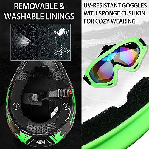 ILM Youth Kids ATV Motocross Helmet Goggles Sports Gloves Dirt Bike Motorcycle Off Road DOT Approved B07 (Youth-XL, Green/Silver) - Image 3