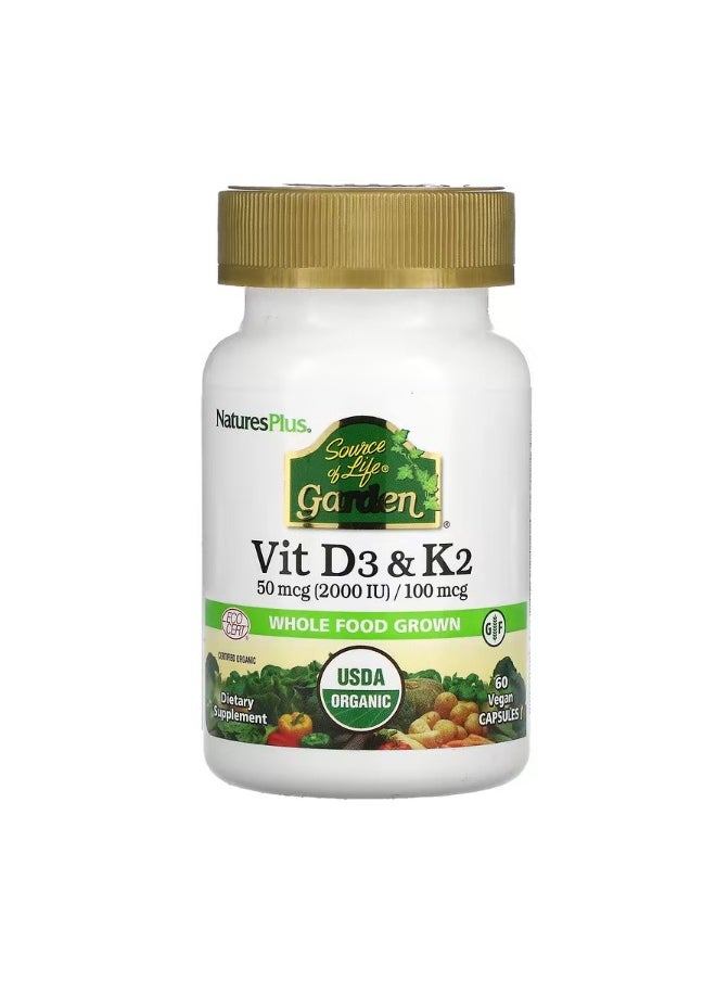 NaturesPlus Source of Life Garden Vit D3  K2 60 Vegan Capsules  - Image 1