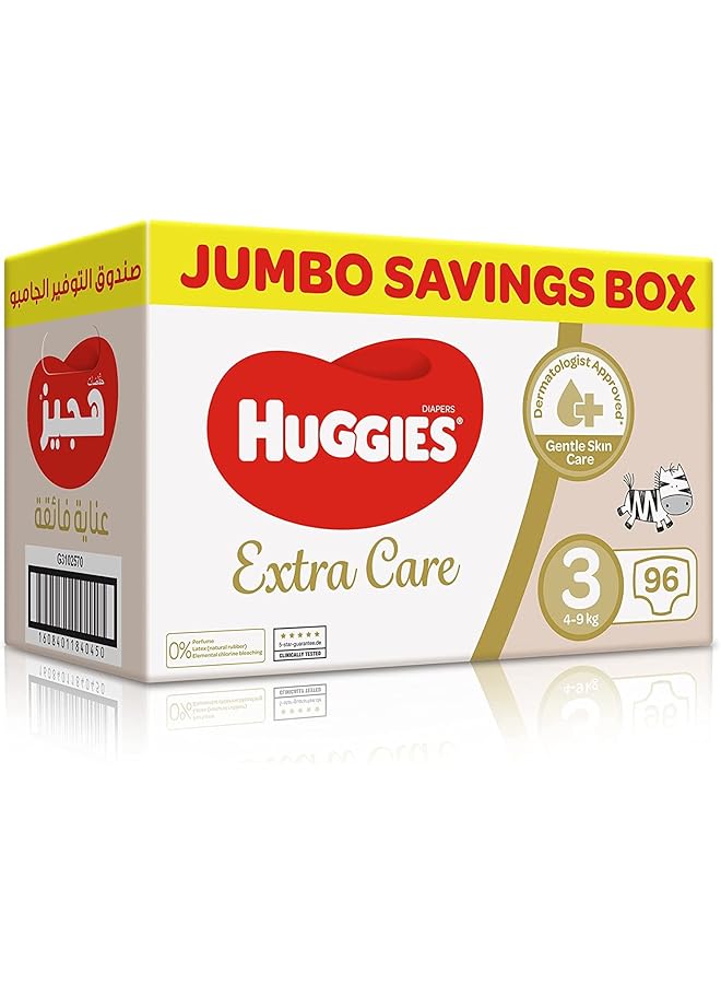HUGGIES Extra Care Size 3 Jumbo Box 96 Diapers - Image 1