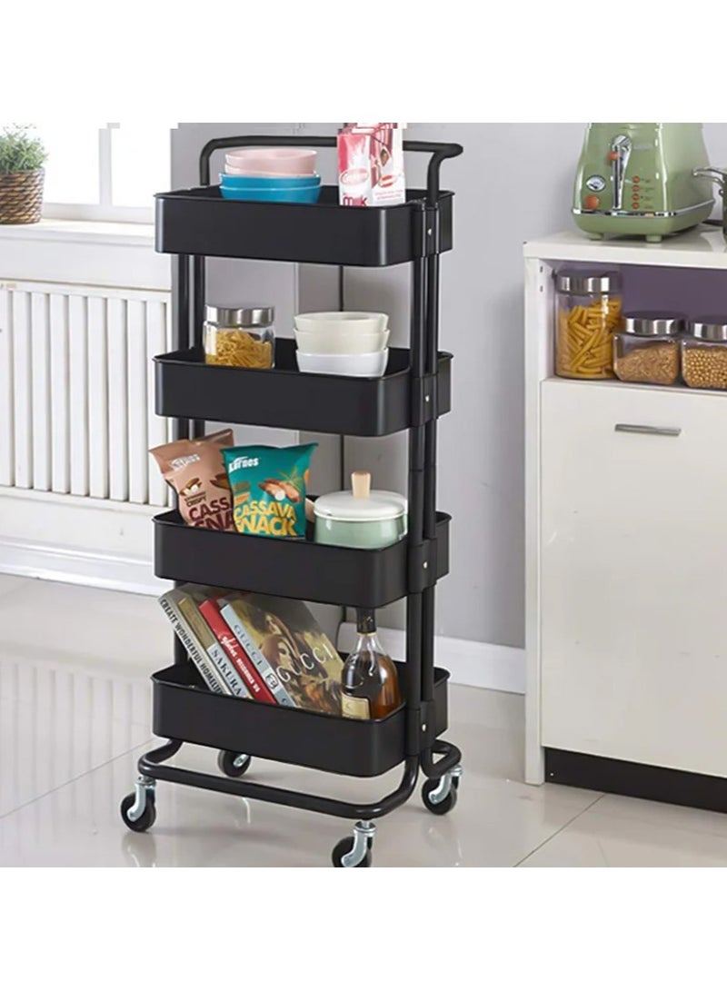 DubaiGallery 4 Tier Rolling Storage Cart with Wheels Handle, Heavy Duty Mobile Utility Multifunction Large Shelves Organizer Mesh Basket for Kitchen, Bathroom, Bedroom, Office - Image 1