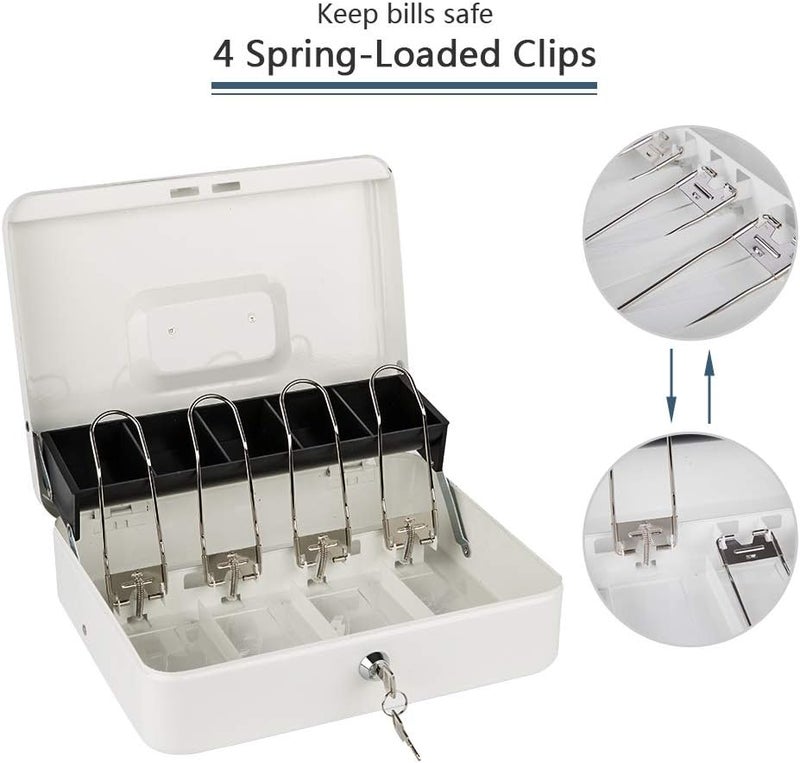 KYODOLED Locking Cash Box with Lock,Money Box with Cash Tray,Lock Safe Box with Key,Money Saving Organizer,11.81Lx 9.45Wx 3.54H Inches,White XL Large - Image 3