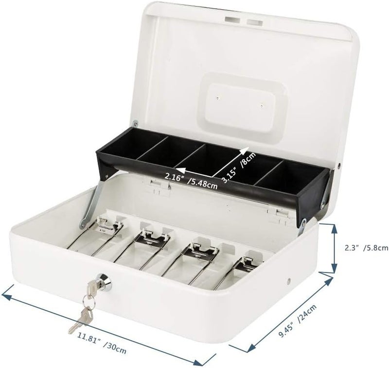 KYODOLED Locking Cash Box with Lock,Money Box with Cash Tray,Lock Safe Box with Key,Money Saving Organizer,11.81Lx 9.45Wx 3.54H Inches,White XL Large - Image 4