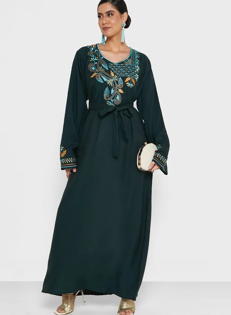 hayas closet Embellished Belted Jalabiya