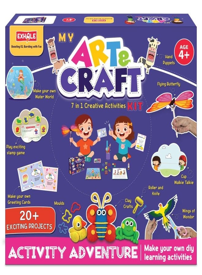 EXHALE 7‑in‑1 Art & Craft Activity Kit for Kids (4 + Yrs) - Water World, Animal Stamp Art, Clay Sculpting, DIY Cup Walkie-Talkie, Mosaic & More - Boosts Creativity & Motor Skills-Pack of 5 (10)