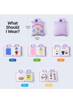 Y&D Montessori Activity Quiet Book - Travel Toy Cloth for Toddlers 10 Topics, Activities Early Learning How to Basic Life Skills Toddlers, Interactive Busy Boys and Girls (Purple)  - Image 2