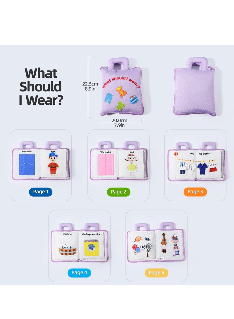 واي آند دي Montessori Activity Quiet Book - Travel Toy Cloth for Toddlers 10 Topics, Activities Early Learning How to Basic Life Skills Toddlers, Interactive Busy Boys and Girls (Purple) - Image 2