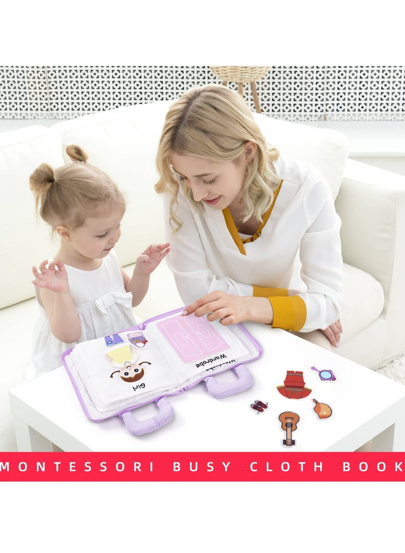 واي آند دي Montessori Activity Quiet Book - Travel Toy Cloth for Toddlers 10 Topics, Activities Early Learning How to Basic Life Skills Toddlers, Interactive Busy Boys and Girls (Purple) - Image 4