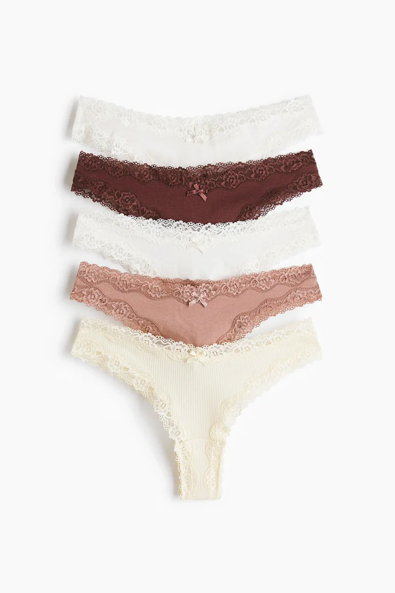 H&M 5-pack cotton and lace Brazilian briefs
