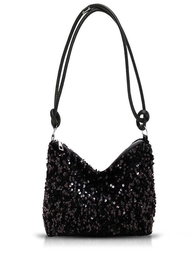 QTKJ Sequin Evening Bag for Women, Clutch Purses, Leather Shoulder Strap, Underarm Bag, Shoulder Bag for Wedding, Prom, Parties, Travel(Black) - Image 1