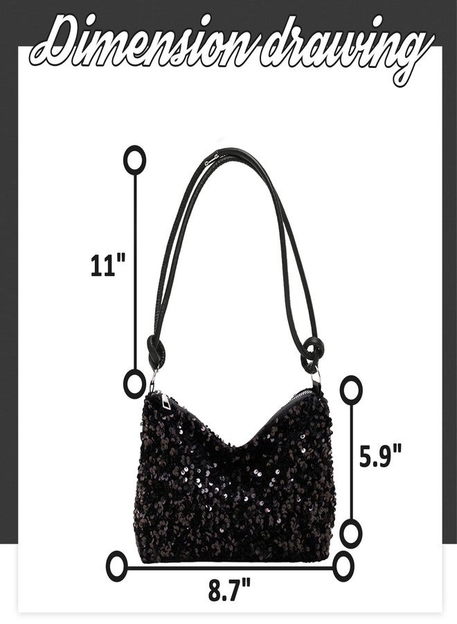 QTKJ Sequin Evening Bag for Women, Clutch Purses, Leather Shoulder Strap, Underarm Bag, Shoulder Bag for Wedding, Prom, Parties, Travel(Black) - Image 2