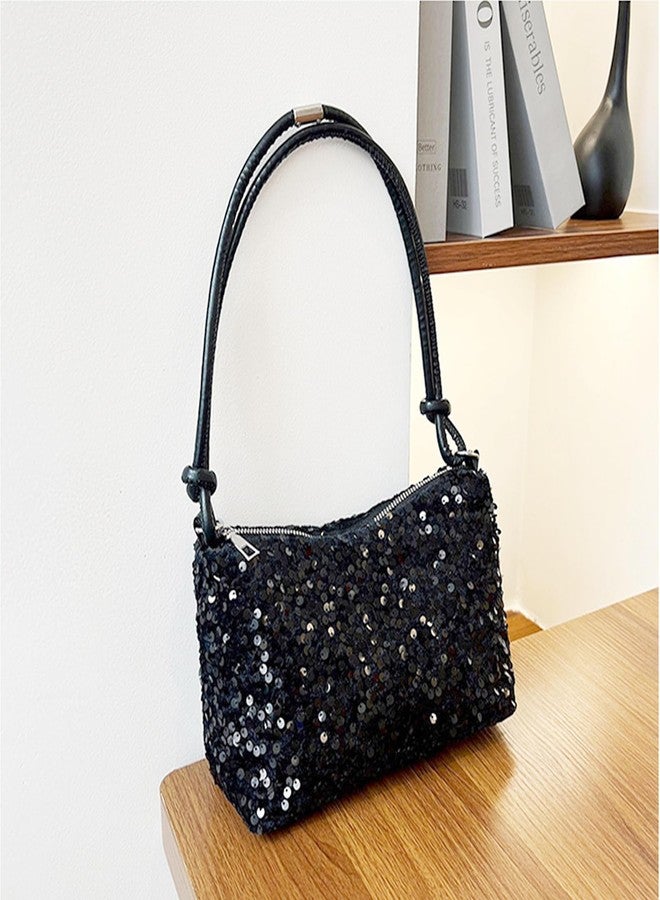 QTKJ Sequin Evening Bag for Women, Clutch Purses, Leather Shoulder Strap, Underarm Bag, Shoulder Bag for Wedding, Prom, Parties, Travel(Black) - Image 5