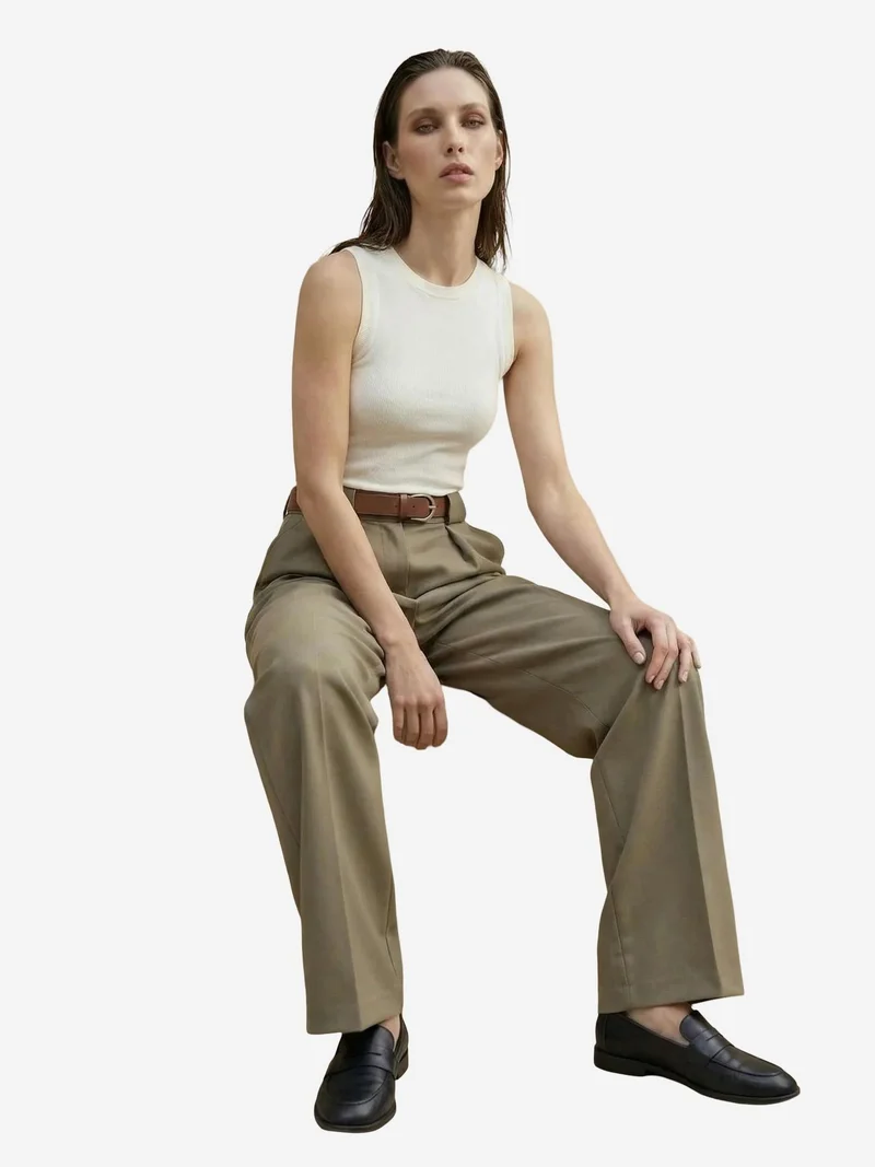 My Fashion Khaki Green MY FASHION High Waist Pleated Wide Leg Trousers for Women | Best Price UAE