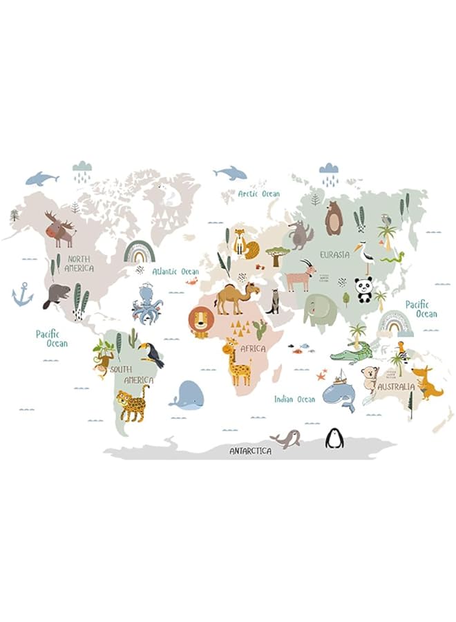 erorex Animal World Map Wall Stickers Cartoon Lion Bear Travel Wall Decals Baby Kids Bedroom Nursery Toddler Room Wall Sticker Decor - Image 2