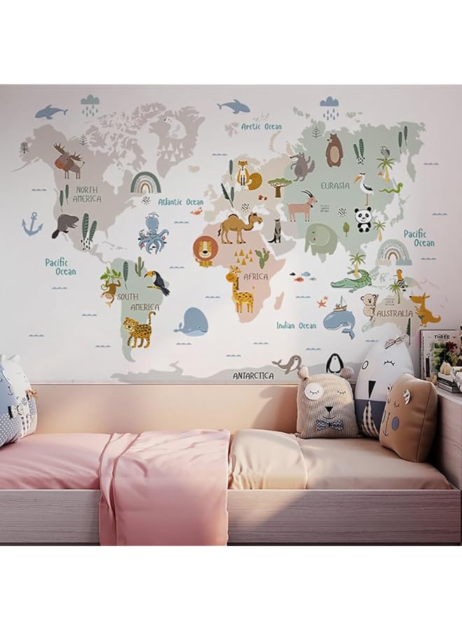 erorex Animal World Map Wall Stickers Cartoon Lion Bear Travel Wall Decals Baby Kids Bedroom Nursery Toddler Room Wall Sticker Decor - Image 3