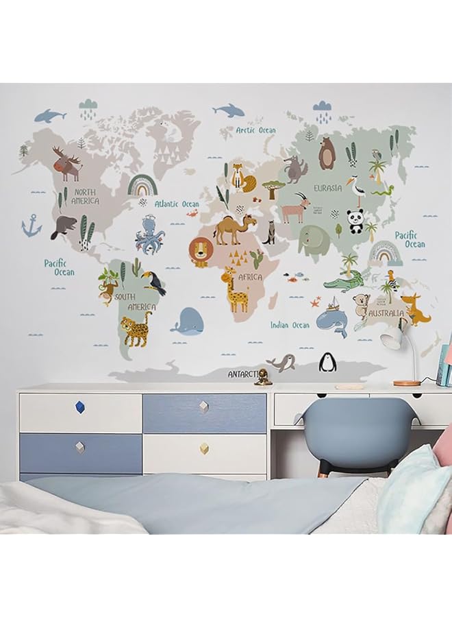 erorex Animal World Map Wall Stickers Cartoon Lion Bear Travel Wall Decals Baby Kids Bedroom Nursery Toddler Room Wall Sticker Decor - Image 5