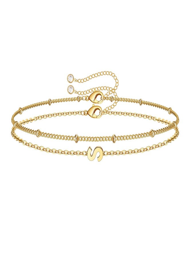 M MOOHAM Gold Jewelry for Women - Gold Plated Layered Initial Bracelet for Women - Trendy, Dainty Initial S Letter Bracelets - Letter Bracelet - Gold Jewelry for Women Gifts - Image 1